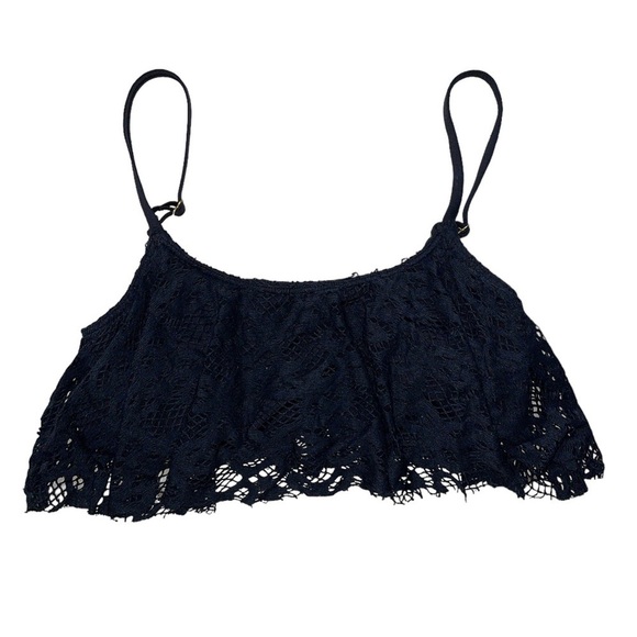 Kenneth Cole Swimwear Crochet Ruffle Off Shoulder Straps Black Bikini Top Size L - Picture 2 of 6
